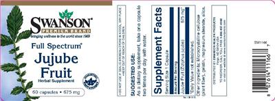 Photo of the Swanson Premium Brand Full Spectrum Jujube Fruit 675 mg label