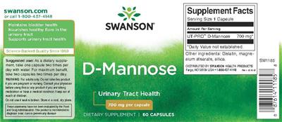 Photo of the Swanson D-Mannose 700 mg label