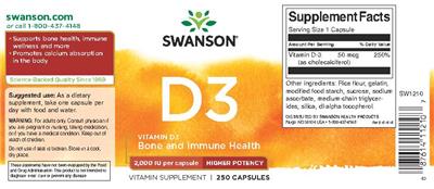 Photo of the Swanson D3 2,000 IU Higher Potency label