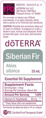 Photo of the doTERRA Siberian Fir label