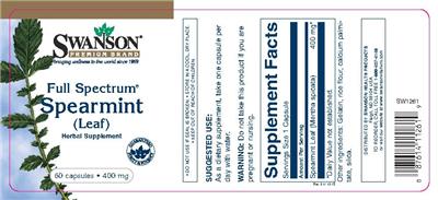 Photo of the Swanson Premium Brand Full Spectrum Spearmint (Leaf) 400 mg label