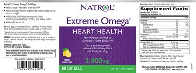 Photo of the Natrol Extreme Omega 2,400 mg Lemon Natural Flavor label