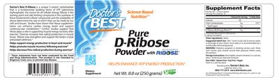 Photo of the Doctor's Best Pure D-Ribose Powder label