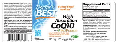 Photo of the Doctor's Best High Absorption CoQ10 100 mg with BioPerine label
