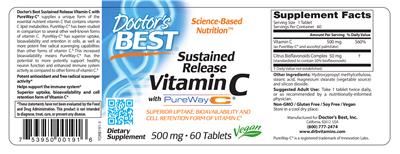 Photo of the Doctor's Best Sustained Release Vitamin C with PureWay-C 500 mg label