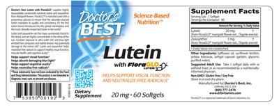Photo of the Doctor's Best Lutein with FloraGLO Lutein 20 mg label