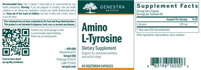 Photo of the Genestra Brands Amino L-Tyrosine label