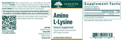 Photo of the Genestra Brands Amino L-Lysine label