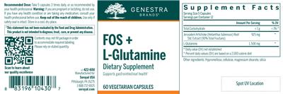Photo of the Genestra Brands FOS + L-Glutamine label
