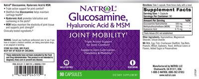 Photo of the Natrol Glucosamine Hyaluronic Acid & MSM label