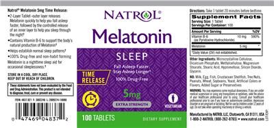 Photo of the Natrol Melatonin 5 mg Time Release label