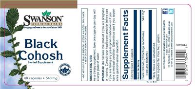 Photo of the Swanson Premium Brand Black Cohosh 540 mg label