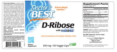 Photo of the Doctor's Best D-Ribose 850 mg label