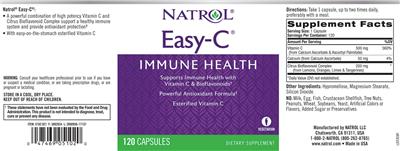Photo of the Natrol Easy-C label