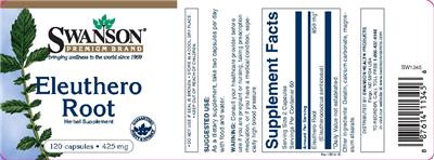 Photo of the Swanson Premium Brand Eleuthero Root 425 mg label