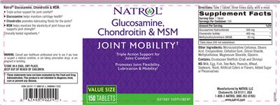 Product label for Glucosamine, Chondroitin & MSM