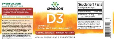 Photo of the Swanson D3 5,000 IU Highest Potency label