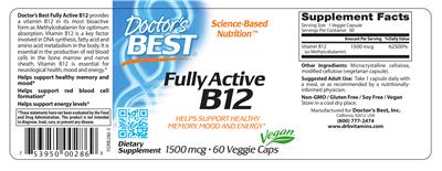 Photo of the Doctor's Best Fully Active B12 1500 mcg label