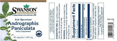 Photo of the Swanson Premium Brand Full Spectrum Andrographis Paniculata 400 mg label