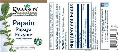 Photo of the Swanson Premium Brand Papain Papaya Enzyme 100 mg label