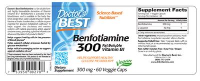 Photo of the Doctor's Best Benfotiamine 300 mg label