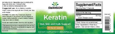 Photo of the Swanson Keratin 50 mg label