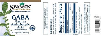 Photo of the Swanson Premium Brand GABA Gamma Aminobutyric Acid 250 mg label