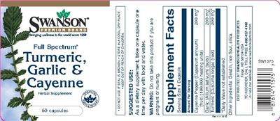 Photo of the Swanson Premium Brand Full Spectrum Turmeric, Garlic & Cayenne label