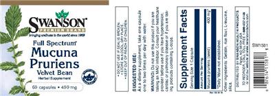 Photo of the Swanson Premium Brand Full Spectrum Mucuna Pruriens 400 mg label