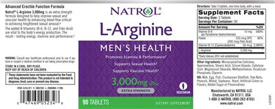 Photo of the Natrol L-Arginine 3,000 mg label