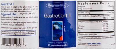 Photo of the Allergy Research Group GastroCort II label