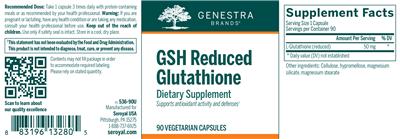 Photo of the Genestra Brands GSH Reduced Glutathione label
