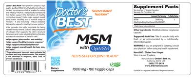 Photo of the Doctor's Best MSM with OptiMSM 1000 mg label
