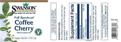 Photo of the Swanson Premium Brand Full Spectrum Coffee Cherry 200 mg label