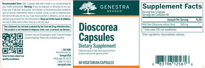 Photo of the Genestra Brands Dioscorea Capsules label