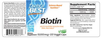Photo of the Doctor's Best Biotin 10,000 mcg label