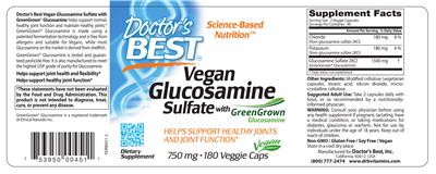 Photo of the Doctor's Best Vegan Glucosamine Sulfate with GreenGrown Glucosamine 750 mg label