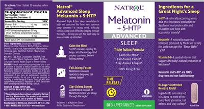 Photo of the Natrol Advanced Sleep Melatonin + 5-HTP Time Release label