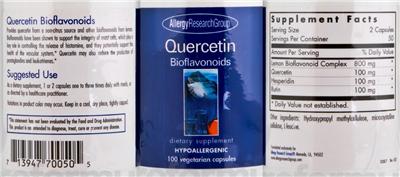 Photo of the Allergy Research Group Quercetin Bioflavonoids label