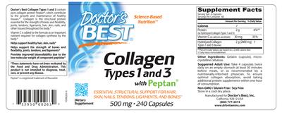 Photo of the Doctor's Best Collagen Types 1 and 3 with Peptan 500 mg label