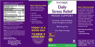 Photo of the Natrol Daily Stress Relief Time Release label