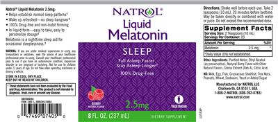 Photo of the Natrol Liquid Melatonin 2.5 mg Berry Natural Flavor label