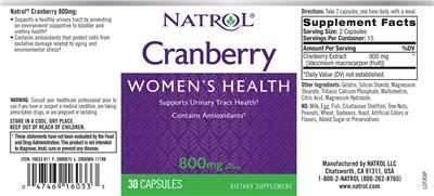 Photo of the Natrol Cranberry 800 mg label
