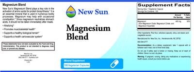 Photo of the New Sun Magnesium Blend label