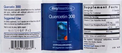 Photo of the Allergy Research Group Quercetin 300 label