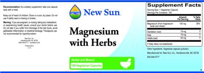 Photo of the New Sun Magnesium with Herbs label