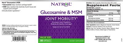 Photo of the Natrol Glucosamine & MSM label