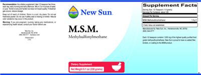 Photo of the New Sun M.S.M. Methylsulfonylmethane label
