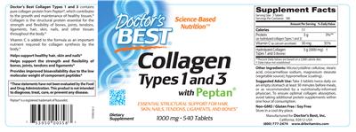 Photo of the Doctor's Best Collagen Types 1 and 3 with Peptan 1000 mg label