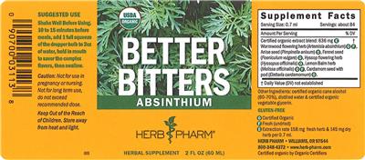 Photo of the Herb Pharm Better Bitters Absinthium label